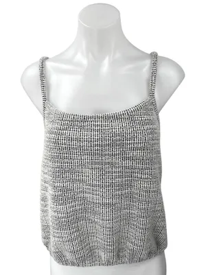 Ann Taylor LOFT Gray Sleeveless Knit Cami Camisole Bubble Hem Crop Tank Top Sz L thumbnail 1