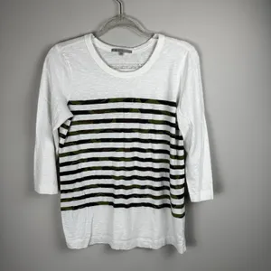 Gap Women's Medium 3/4 Sleeve White Camo Striped Shirt‎ 100% Cotton thumbnail 8