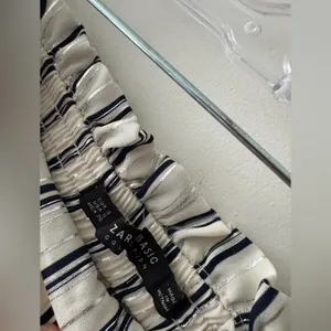Zara‎ Blue White And Silver Striped Wide Leg Ankle Pants Pull On Elastic Waist thumbnail 5