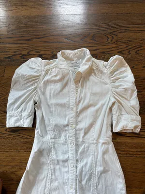 FRAME DENIM Button-Front White Puff-Sleeve cotton denim Dress, xS thumbnail 2