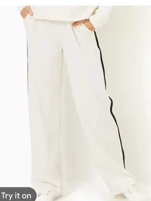 Lilly Pulitzer Luxletic UPF 50 Ivory Wide-Leg Track Pants with Black large‎ thumbnail 2