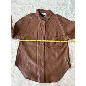 En;semble Faux Leather Shirt Jacket Button Down Oversized Brown‎ Shacket Medium Brown thumbnail 4
