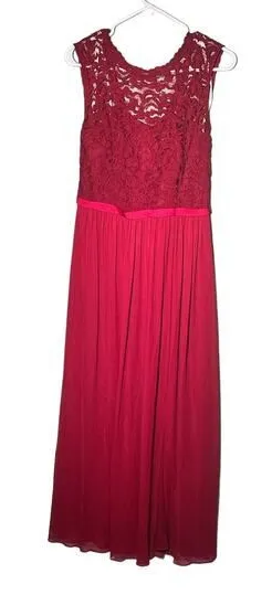 Davids Bridal Lace Bodice Maxi Dress Apple‎ Red Formal Bridesmaid Size 6 HOCO thumbnail 1