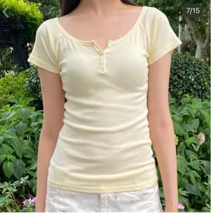 Brandy Melville John Galt Butter Yellow Zelly Short Sleeve Top thumbnail 2