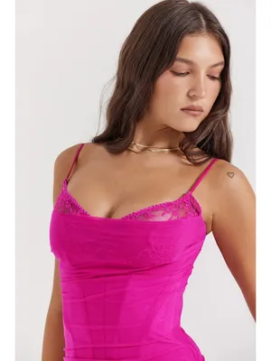 House of CB Nalini Fuchsia Mesh Maxi Dress Ruched Corset M thumbnail 6