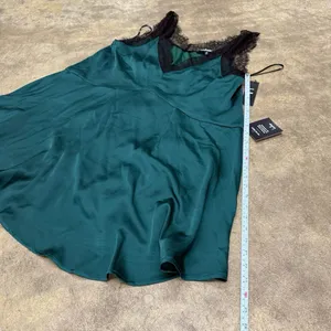 Lulus Forever My Love Emerald Green Satin Lace Sleeveless Swing Dress thumbnail 6