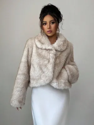 Lux Faux Fur Cropped Jacket in Light Taupe thumbnail 3