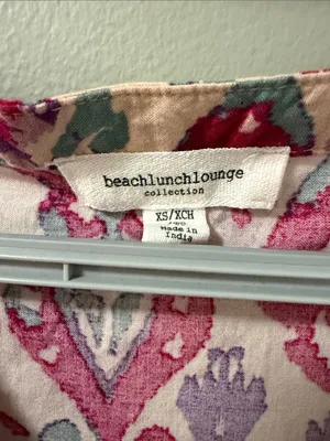 Beach Lunch Lounge Boho Ikat Tiered Mini Dress Pink Purple XS thumbnail 6