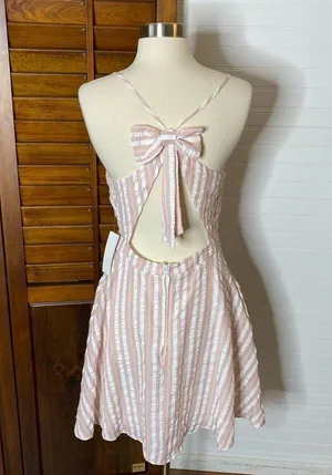 City Vibe Stripe Bow Fit & Flare Pink Dress thumbnail 4
