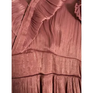 Polagram‎ Mauve Rose Pleated Metallic Ruffle Midi Dress 2XL Long Sleeve Smocked thumbnail 5