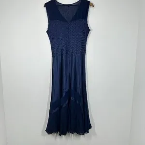 Komarov Navy Blue Women's Size XL‎ Charmeuse & Chiffon Tiered Cocktail Dress thumbnail 9