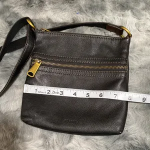Fossil cow hide leather Black Leather Crossbody Bag with Gold Accents thumbnail 11