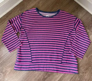 Jcp Pink Blue Striped Long Sleeve Casual Top ~ Cotton Polyester ~ Size XL thumbnail 4