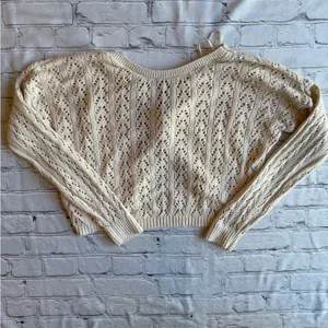 Hollister Open Knit Top Shrug Sweater Neutral Womens Twist Front Crop thumbnail 11