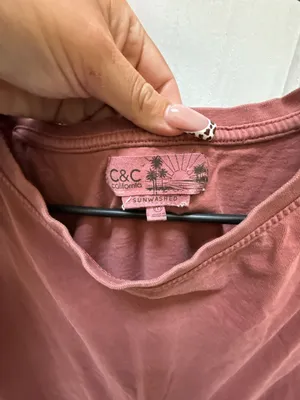 C&C California Sunwashed Mauve Short Sleeve T-Shirt with Embroidered Sleeves thumbnail 3