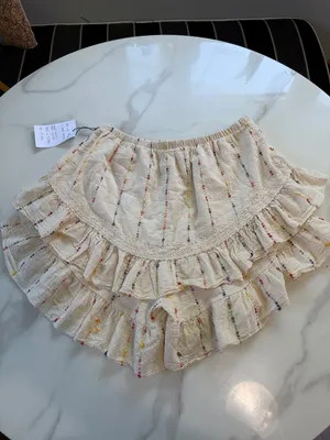 Soleil Ivory Ruffle Tiered Skort with Multicolor Dot Stripes Pink thumbnail 4