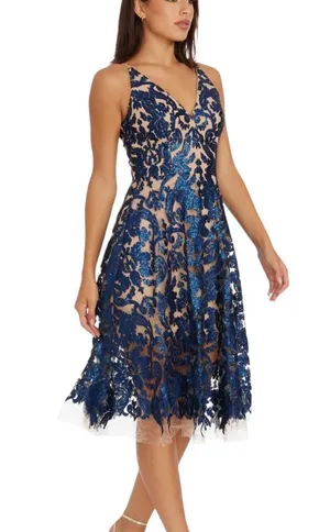 Dress the Population Blair Dress in Navy/Nude thumbnail 2