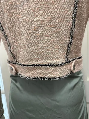 Veronica Beard Cotton Blend Pale Pink Tweed Fringed Blazer with Gray Trim S XS thumbnail 11