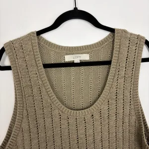 Loft Open Knit Sweater Vest Tank Scoop Neck Pullover Pointelle Coastal Size XL thumbnail 2