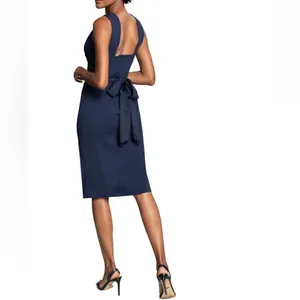 DRESS THE POPULATION Alessia Tie Waist Crepe Dress, Navy, Size‎ Medium, NWT thumbnail 4