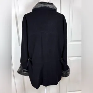 Vintage Andrea Wool Faux Fur Collar Swing Coat Black Car Coat Women L thumbnail 2