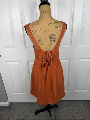 Anthropologie Maeve Size M Rust Orange Linen Blend Button Front Mini Dress thumbnail 9