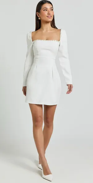 Showpo Classy White Pearl Mini Dress thumbnail 2