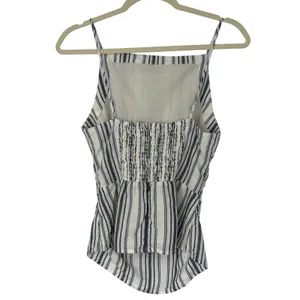 Madewell Linen Cotton Striped Ruched Square Neck Tank Top Size 0 Coastal thumbnail 3