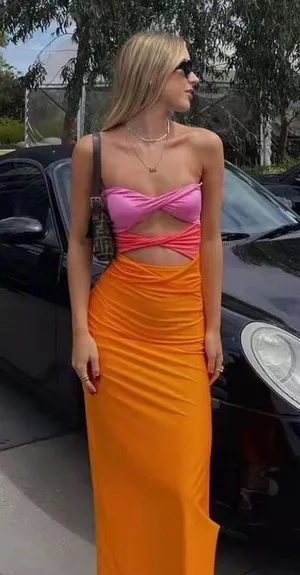 Cut Out Midi Dress Orange Size M thumbnail 2