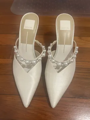 Dolce Vita Ivory Pearl-Embellished Pointed Toe Mules thumbnail 1