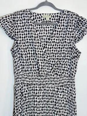 Ryegrass White and Black Perfume Print Blouson Midi Dress Size Large thumbnail 3
