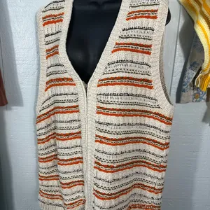 Jones New York Vintage Beige Striped Zip Front Sweater Vest Size 1X EUC thumbnail 2
