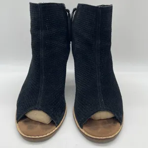 Toms Womens 9 Booties Majorca Peep Toe Perforated Black Suede‎ Ankle Boots thumbnail 3