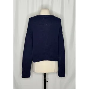 CAROLINE CONSTAS Navy Blue Cotton Cropped Cardigan Sweater Quiet Luxury Medium thumbnail 7