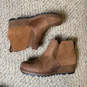 Sorel‎ Evie Chelsea Boot Brown Leather Suede Waterproof Wedge Ankle Boots Size 9 thumbnail 6