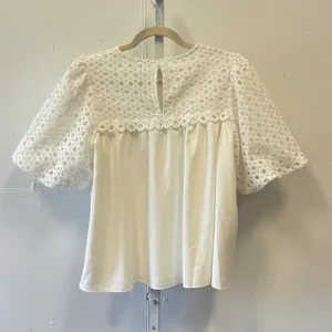 English Factory White Eyelet Lace Puff Sleeve Babydoll Blouse Top Med Coquette thumbnail 2