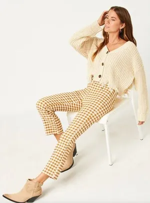 Hayden Button Closure Stretch Checkered Pants thumbnail 1