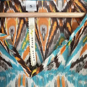Anthropologie UNCLE FRANK Boho Chevron Tassled Blouse Paisley Women's Size Small Beach Kimono‎ thumbnail 6