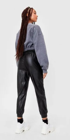 Nasty Gal Jog My Mind Faux Leather Joggers thumbnail 3