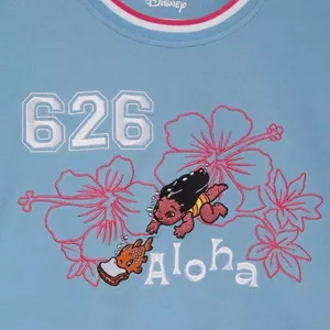 Disney Lilo & Stitch Floral Cropped Ringer T-shirt Blue Small NWT IN PACKAGE thumbnail 2