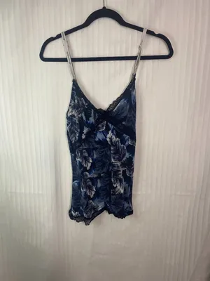 Aerie Blue Feather Print Lace Trim Satin Cami Tank Top Women’s Size XXL Sleepwea thumbnail 6