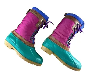 90s Vintage Eddie Bauer Duck Boots Womens 6 Colorblock Teal Magenta Blue Rare thumbnail 1