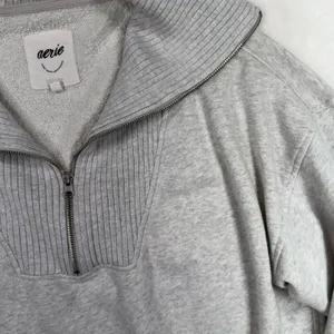 aerie L Down To Earth Quarter Zip Sweatshirt Overisized Gray Relaxed Fit Cozy thumbnail 5