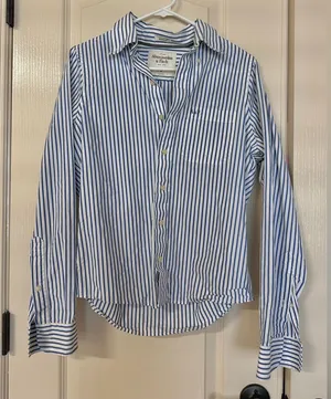 Abercrombie & Fitch White and Blue Striped Shirt thumbnail 1