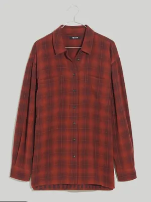 MADEWELL WOMENS OVERSIZED FLANNEL BUTTON DOWN SHIRT XS RED thumbnail 1