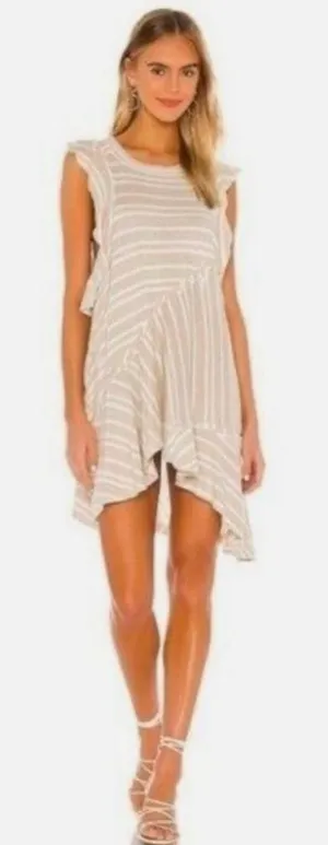 Free People Between The Lines Asymmetrical High Low Linen Dress Large Beige thumbnail 1