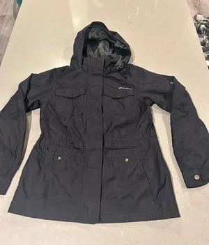 Eddie Bauer Travex Womens XS‎ Black Hooded Utility Field Jacket Rain Coat thumbnail 1