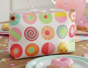 Clinique Cosmetic Bag Donut Pattern Zipper Pouch Pink Interior Makeup Case thumbnail 1