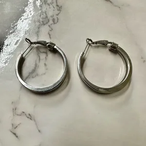 Silver tone double hoop earrings thumbnail 3