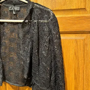 Dressbarn Collection Elegant Black Lace Sequin Cropped Jacket - Size Large thumbnail 3